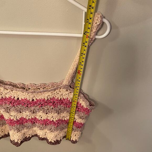 Anthropologie Women's size Small Pink Crocheted Crop Top Boho Floral Cottagecore - Picture 6 of 9